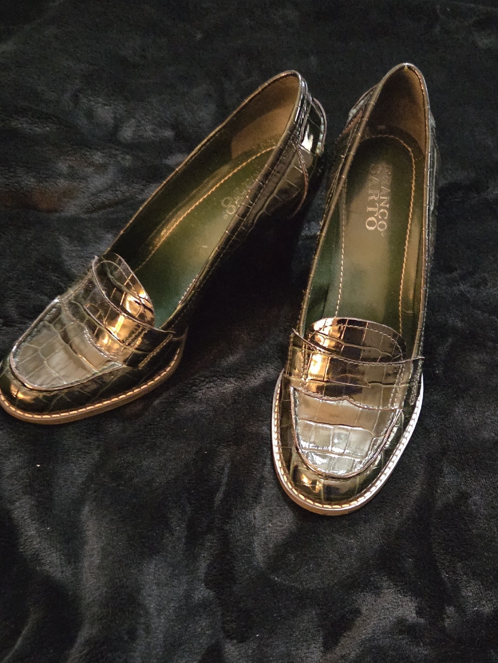 Franco Sarto Green Croc-Embossed Leather Loafers for Women